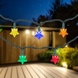 20-Count Multi-Colored Star Shaped LED Christmas Light Set- 4.5ft, Green Wire