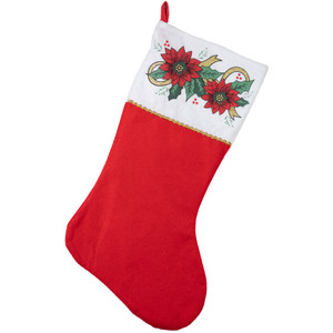 19" Red, White and Gold Glittered Poinsettia Christmas Stocking