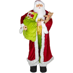 Plush Santa Claus with Teddy Bear and Gift Bag Christmas Figure - 6' - Red and Green