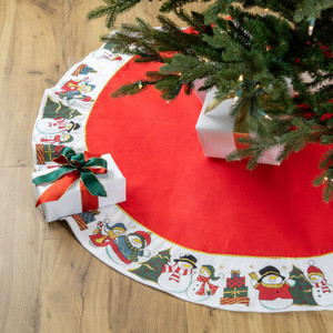 48" Red and White Jolly Snowman Christmas Tree Skirt