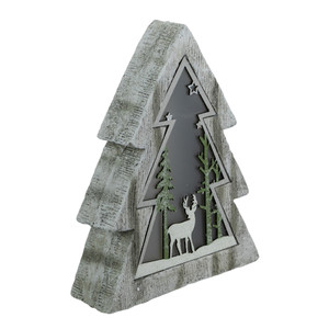 LED Lighted Tree with Reindeer in the Woods Scene Christmas Decoration - 13.5"