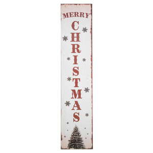 Tree and Snowflakes "Merry Christmas" Porch Sign Decoration - 36" - White and Red