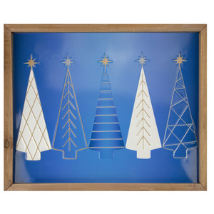 17.75" Blue and White Christmas Trees Wooden Framed Wall Art