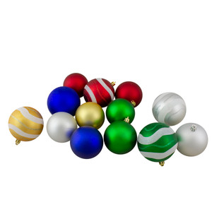 39ct Red and Blue Shatterproof 2-Finish Christmas Ball Ornaments 4" (100mm)