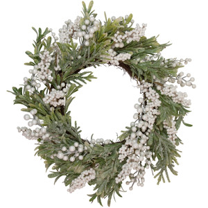 Artificial Christmas Wreath with Frosted Foliage and Berries, 20-Inch, Unlit