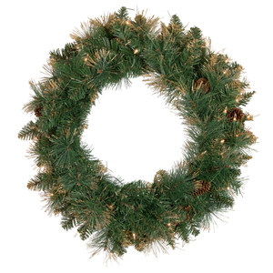 Pre-Lit Yorkshire Pine Artificial Christmas Wreath, 24-Inch, Clear Lights