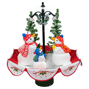 30" Musical Lighted Snowing Snowman Family in Umbrella Base Christmas Decoration