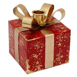 4.5" Red Metal Gift Box Christmas Taper Candle Holder