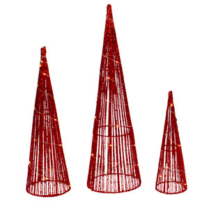 LED Lighted Glitter Cone Tree Outdoor Christmas Decorations - 23.5" - Set of 3