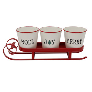Sleigh with "Noel", "Joy" and "Merry" Buckets Christmas Centerpiece - 18.75" - Red