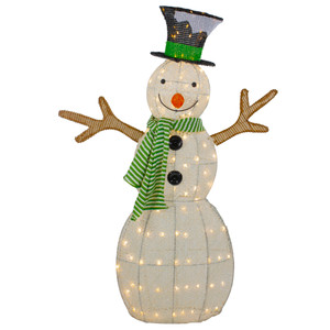 43" LED Lighted Snowman with Top Hat and Green Scarf Outdoor Christmas Decoration