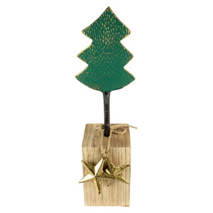 Metal Tree with Stars and Chunky Wooden Base Christmas Decoration - 16.75" - Green