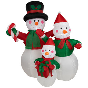 Inflatable Lighted Snowman Family Christmas Yard Art Decoration - 4'