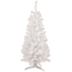 4' Pre-Lit White Pine Slim Artificial Christmas Tree - Pink Lights