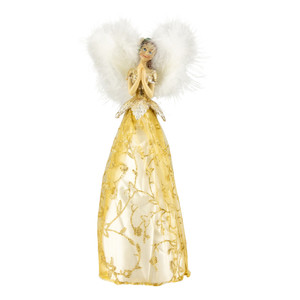 10" Gold and White Angel Christmas Tree Topper, Unlit