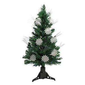3' Pre-Lit Fiber Optic Artificial Christmas Tree with White Snowflakes - Multi-Color Lights