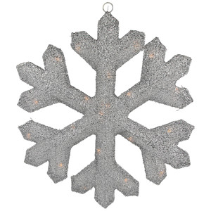 Lighted Tinsel Snowflake Christmas Window Decoration - 20" - Silver - Clear Lights
