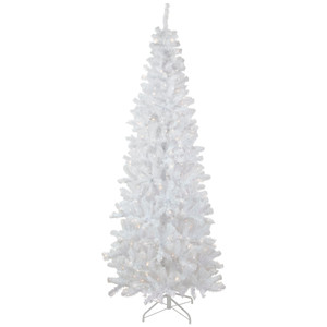 7.5' Pre-Lit White Georgian Pine Pencil Artificial Christmas Tree, Warm White LED Lights