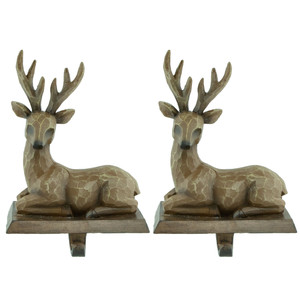 Set of 2 Brown Reindeer Christmas Stocking Holders 7.25"