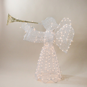 Lighted 3D Trumpeting Angel Outdoor Christmas Decoration - 44" - Clear Lights