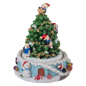 Penguins and Christmas Tree Rotating Music Box - 6.5"
