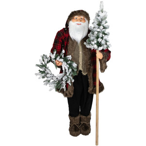 Santa Claus with Flocked Alpine Tree and Wreath Commercial Christmas Figure - 5'