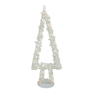 Lighted Glitter String and Cotton Ball Christmas Tree Decoration - 34"
