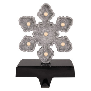 LED Lighted Glittered Snowflake Christmas Stocking Holder - 7" - Silver Finish