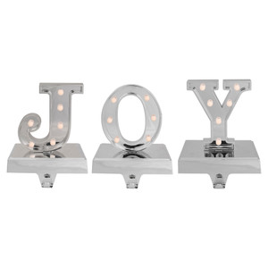 LED Lighted "JOY" Christmas Stocking Holder - 6.5" - Silver Finish - Set of 3