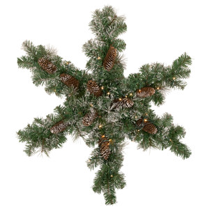 Pre-Lit Battery Operated Frosted Mixed Pine Christmas Snowflake Wreath - 32" - Warm White LED Lights