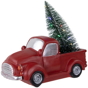 LED Lighted Pine Tree in Vintage Truck Christmas Decoration - 10" - Red
