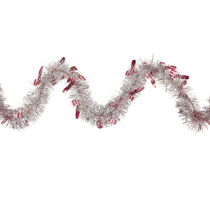 Christmas Candy Cane Wrapped Tinsel Garland - 50' x 3" - Silver and Red - Unlit