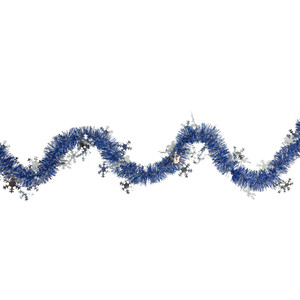 Commercial Christmas Tinsel Snowflake Garland - 50' x 2" - Royal Blue and Silver - Unlit