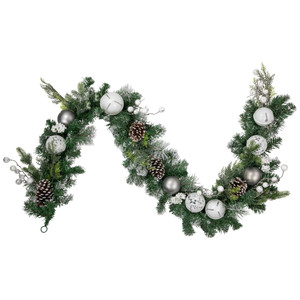 6' Green Pine Frosted Artificial Christmas Garland with Pinecones and Ornaments, Unlit