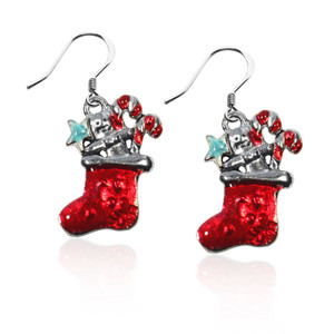 Whimsical Gifts Christmas Stocking Charm Earrings | Silver or Gold Finish | Handmade in USA