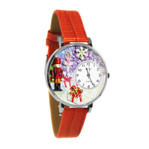 Whimsical Gifts Christmas Nutcracker 3D Watch | Gold or Silver Finish | Unique Fun Novelty | Handmade in USA | Red Leather Watch Band