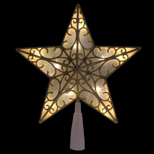 9" Gold and White Glittered Star LED Christmas Tree Topper - Warm White Lights