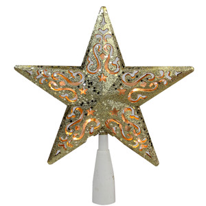 8.25" Gold Glitter Star Christmas Tree Topper - Clear Lights