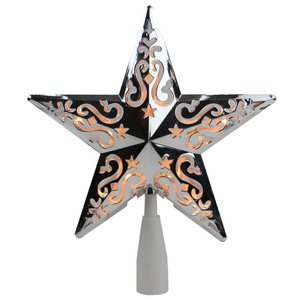 8.25" Silver Scroll Star Lighted Christmas Tree Topper - Clear Lights