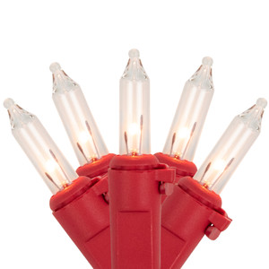 50-Count Clear Mini Christmas Light Set - 10' Red Wire