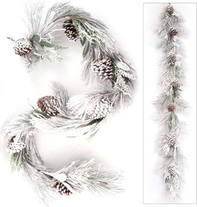 Floral Home 6' Christmas Garland with Huge Cones, Lush Snow and Thick Pine Tips