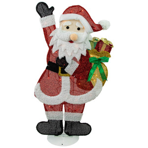 32" Red and White Lighted Waving Santa with Gifts Christmas Outdoor Decoration