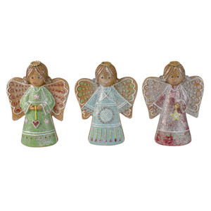 Glitter Dusted Gingerbread Christmas Angels - 6" - Set of 3