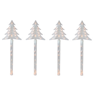 4ct Lighted Christmas Tree Pathway Marker with Lawn Stakes White Wire - Clear Lights
