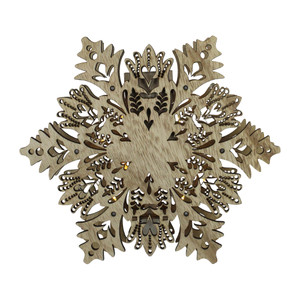 8.5" Lighted Brown Wooden Snowflake Christmas Tree Topper - Clear Lights