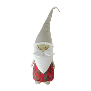Plaid Blushing Santa Gnome Figure - 19" - Red and White