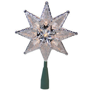 8" Lighted Silver and Clear Mosaic Star Christmas Tree Topper - Clear Lights