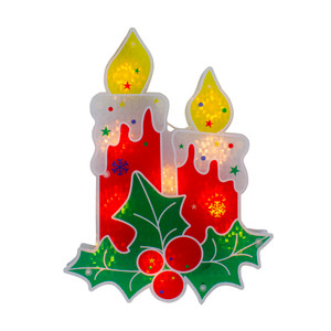 Lighted Berry Candle Christmas Window Silhouette - 12" - Clear Lights