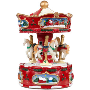 Winter Horses Animated Musical Christmas Carousel - 6.5" - Red and White
