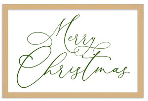 Green Merry Christmas 15.5" x 21.5" Framed Christmas Wall Decor Art Print Sign Poster in a Natural Wooden Frame with UV Acrylic and Hangers